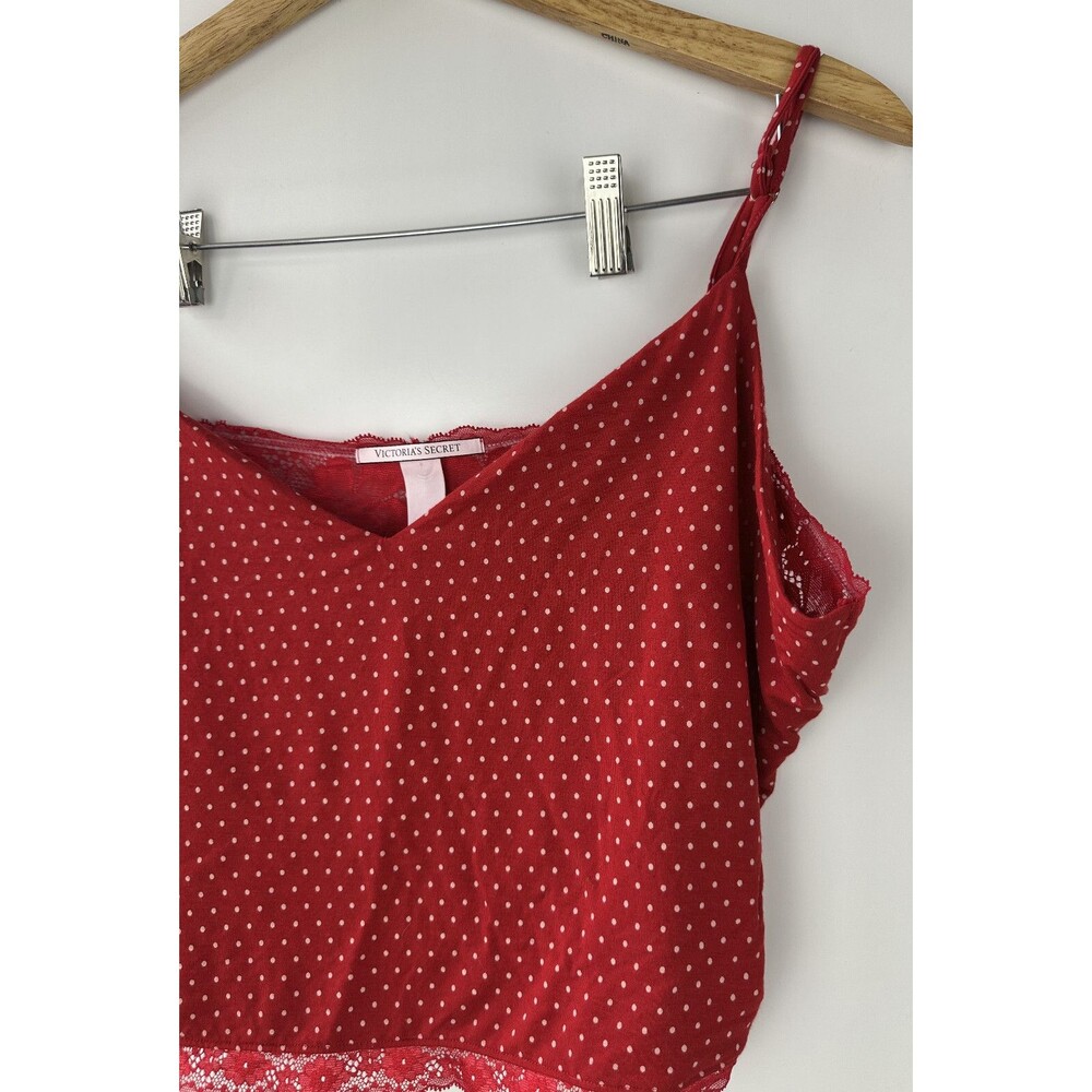 Victoria's Secret Stretch Modal Lace Back Cami Shorts Set Red Pink Polka Dot XXL - Picture 7 of 16